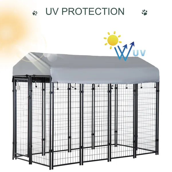PawHut 8 ft x 4 ft x 6 ft Outdoor Dog Playpen, Kennel with Lockable Door and Water-Resistant Canopy, for Medium/Large Dogs - product image 6