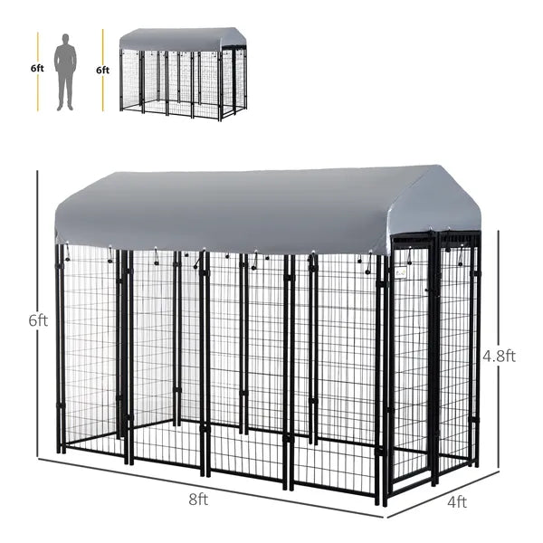 PawHut 8 ft x 4 ft x 6 ft Outdoor Dog Playpen, Kennel with Lockable Door and Water-Resistant Canopy, for Medium/Large Dogs - product image 3