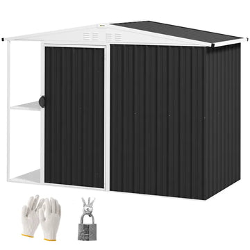 8 x 4ft Outdoor Garden Shed, Metal Storage Shed with Air Vents and Lockable Door for Backyard Garden Patio, Dark Gray - product image 1