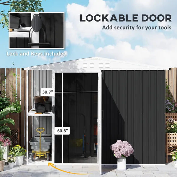 8 x 4ft Outdoor Garden Shed, Metal Storage Shed with Air Vents and Lockable Door for Backyard Garden Patio, Dark Gray - product image 7