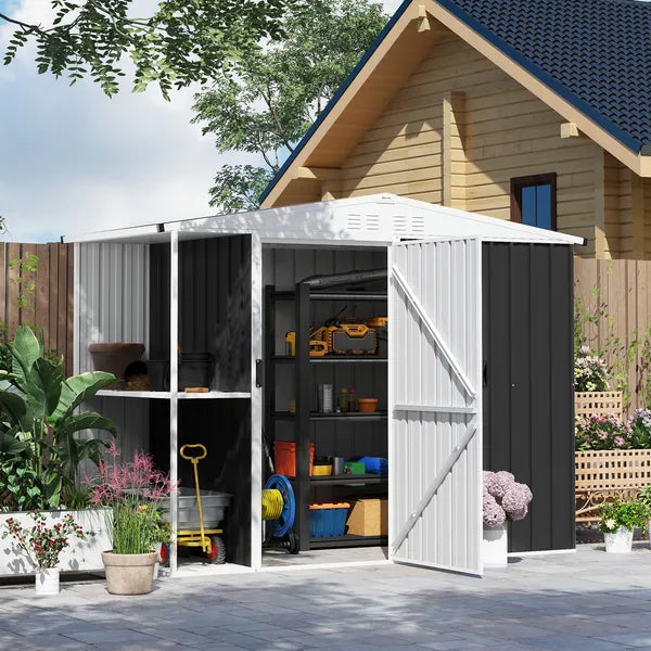 8 x 4ft Outdoor Garden Shed, Metal Storage Shed with Air Vents and Lockable Door for Backyard Garden Patio, Dark Gray - product image 2