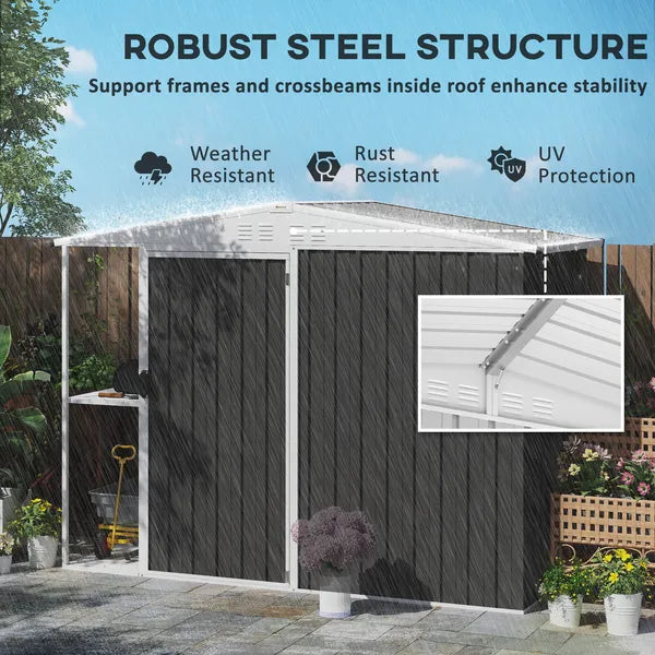 8 x 4ft Outdoor Garden Shed, Metal Storage Shed with Air Vents and Lockable Door for Backyard Garden Patio, Dark Gray - product image 8