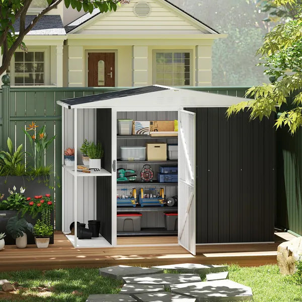 8 x 4ft Outdoor Garden Shed, Metal Storage Shed with Air Vents and Lockable Door for Backyard Garden Patio, Dark Gray - product image 10