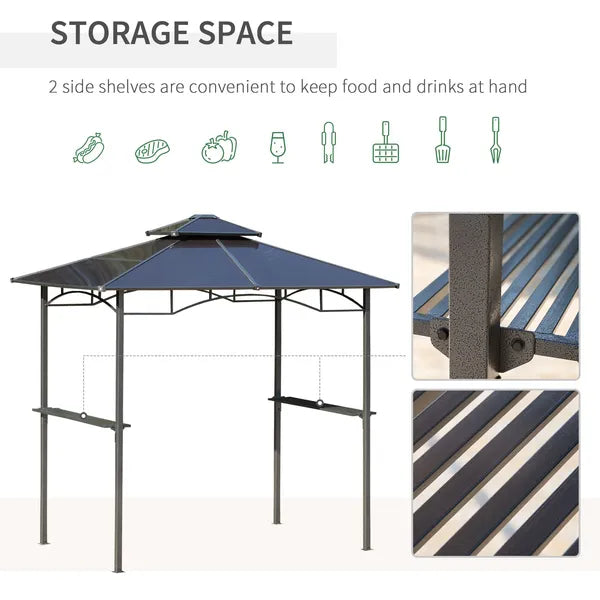 Outsunny 8 ft x 5 ft BBQ Gazebo, Outdoor BBQ Canopy with 2 Side Shelves, and Double Layer PC Roof, UV/Rain Resistant, Sturdy Frame, Brown - product image 5