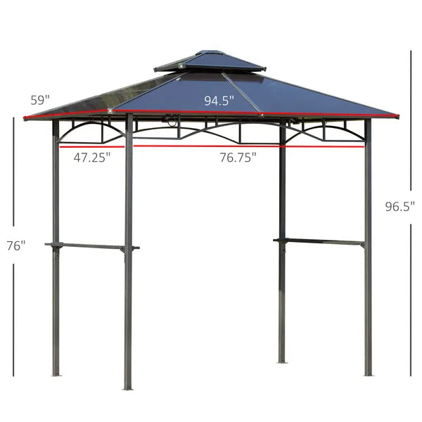 Outsunny 8 ft x 5 ft BBQ Gazebo, Outdoor BBQ Canopy with 2 Side Shelves, and Double Layer PC Roof, UV/Rain Resistant, Sturdy Frame, Brown - product image 3