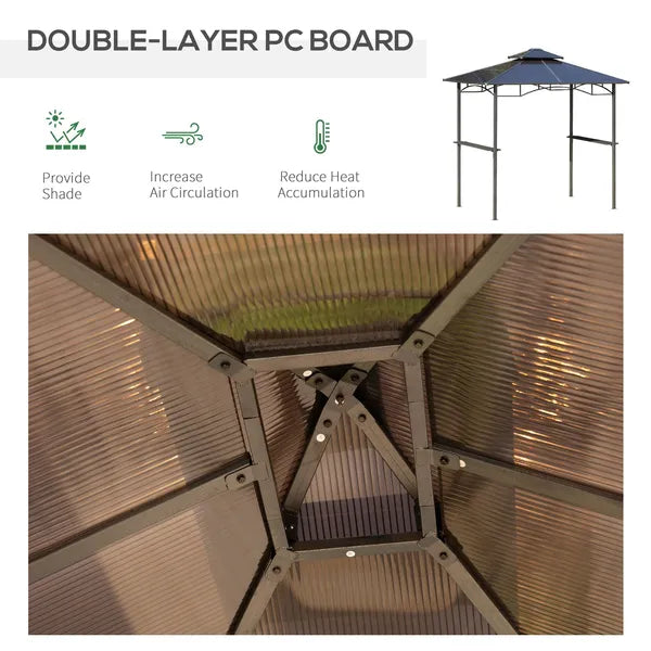 Outsunny 8 ft x 5 ft BBQ Gazebo, Outdoor BBQ Canopy with 2 Side Shelves, and Double Layer PC Roof, UV/Rain Resistant, Sturdy Frame, Brown - product image 6