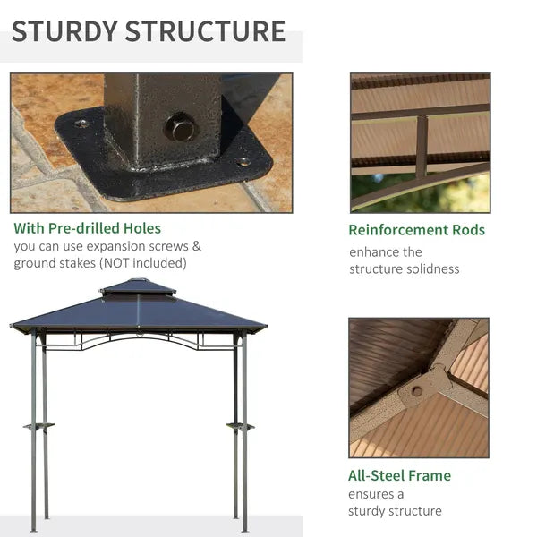 Outsunny 8 ft x 5 ft BBQ Gazebo, Outdoor BBQ Canopy with 2 Side Shelves, and Double Layer PC Roof, UV/Rain Resistant, Sturdy Frame, Brown - product image 4