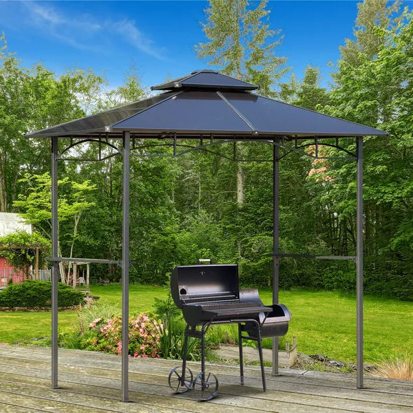 Outsunny 8 ft x 5 ft BBQ Gazebo, Outdoor BBQ Canopy with 2 Side Shelves, and Double Layer PC Roof, UV/Rain Resistant, Sturdy Frame, Brown - product image 2