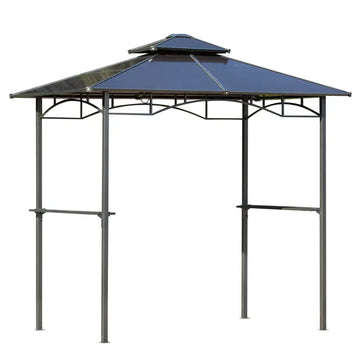 Outsunny 8 ft x 5 ft BBQ Gazebo, Outdoor BBQ Canopy with 2 Side Shelves, and Double Layer PC Roof, UV/Rain Resistant, Sturdy Frame, Brown - product image 1