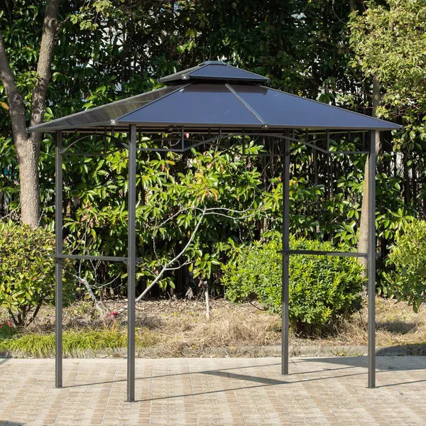 Outsunny 8 ft x 5 ft BBQ Gazebo, Outdoor BBQ Canopy with 2 Side Shelves, and Double Layer PC Roof, UV/Rain Resistant, Sturdy Frame, Brown - product image 10