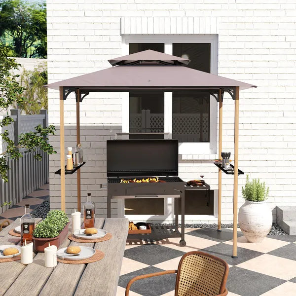 Outsunny 8 ft x 5 ft Grill Gazebo, Double Tiered Barbecue Grill Gazebo Shelter with 2 Side Shelves and 10 Hooks for Patio, Garden - product image 9