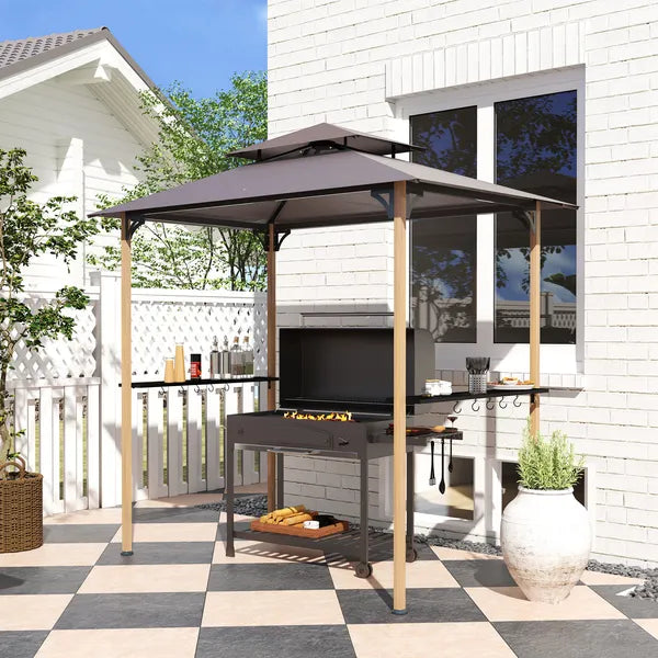 Outsunny 8 ft x 5 ft Grill Gazebo, Double Tiered Barbecue Grill Gazebo Shelter with 2 Side Shelves and 10 Hooks for Patio, Garden - product image 10