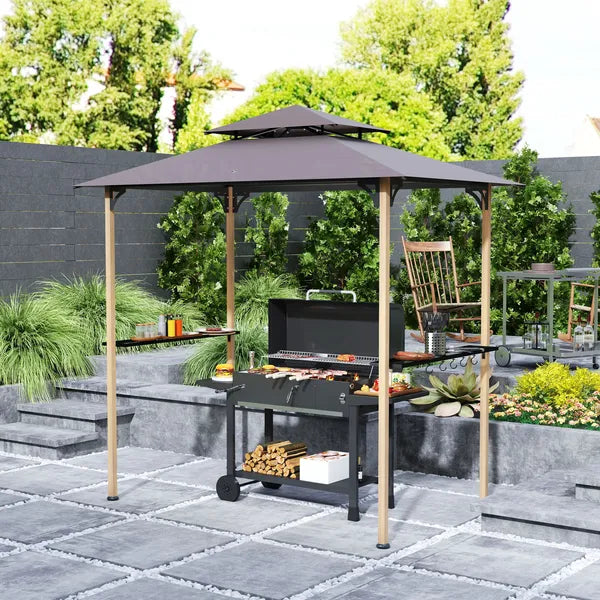 Outsunny 8 ft x 5 ft Grill Gazebo, Double Tiered Barbecue Grill Gazebo Shelter with 2 Side Shelves and 10 Hooks for Patio, Garden - product image 2