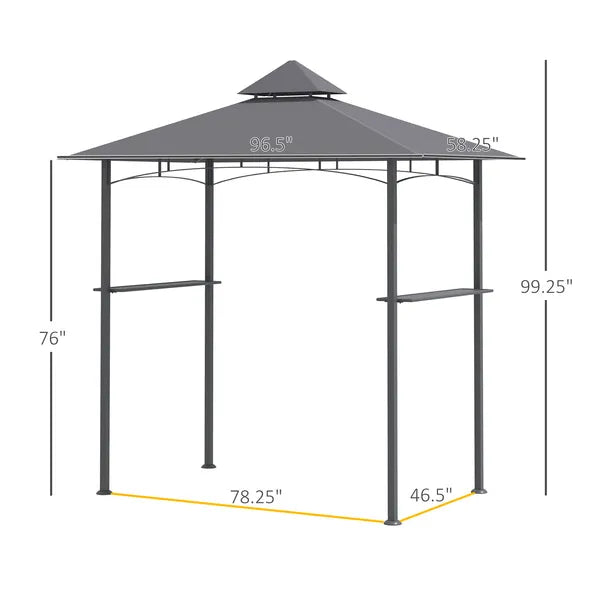 8' x 5' Grill Gazebo with Double Roof, Outdoor BBQ Canopy Gazebo with 2 Side Shelves for Patio Yard Garden Gray - product image 3