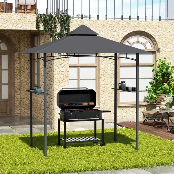 8' x 5' Grill Gazebo with Double Roof, Outdoor BBQ Canopy Gazebo with 2 Side Shelves for Patio Yard Garden Gray - product image 10