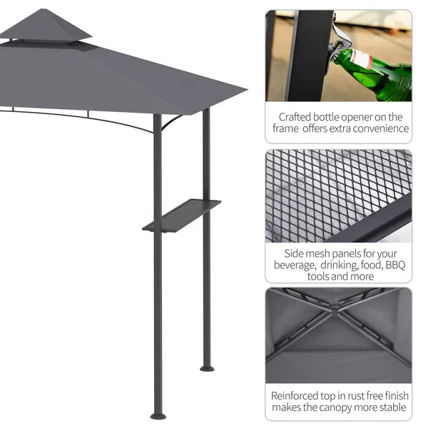 8' x 5' Grill Gazebo with Double Roof, Outdoor BBQ Canopy Gazebo with 2 Side Shelves for Patio Yard Garden Gray - product image 5