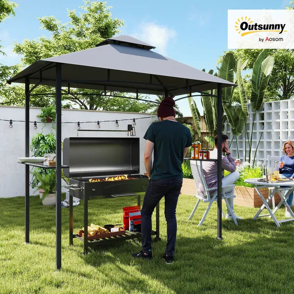 8' x 5' Grill Gazebo with Double Roof, Outdoor BBQ Canopy Gazebo with 2 Side Shelves for Patio Yard Garden Gray - product image 2