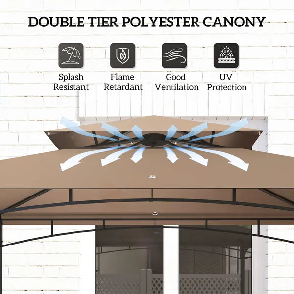 8' x 5' Outdoor Grill Gazebo, Barbecue Gazebo Shelter with Side Awning, 2 Side Shelves and 6 Hooks, Brown - product image 5