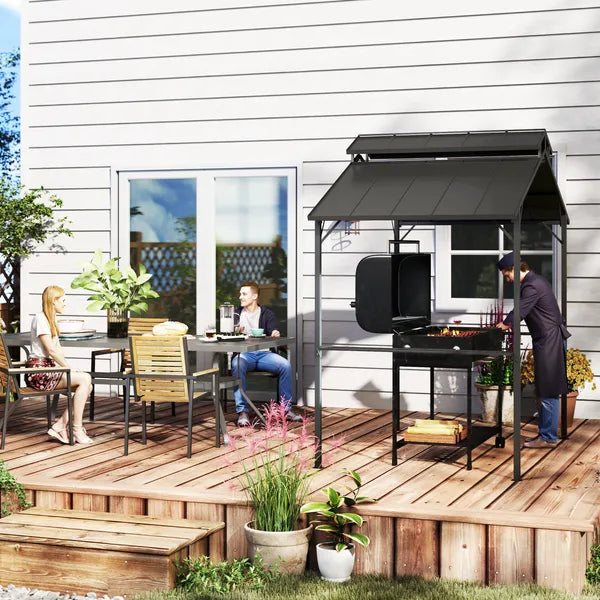 Outsunny 8 x 5ft Hardtop Grill Gazebo with Double Metal Roof, 2 Side Shelves and 10 Hooks for Patio Backyard Lawn Deck - product image 7