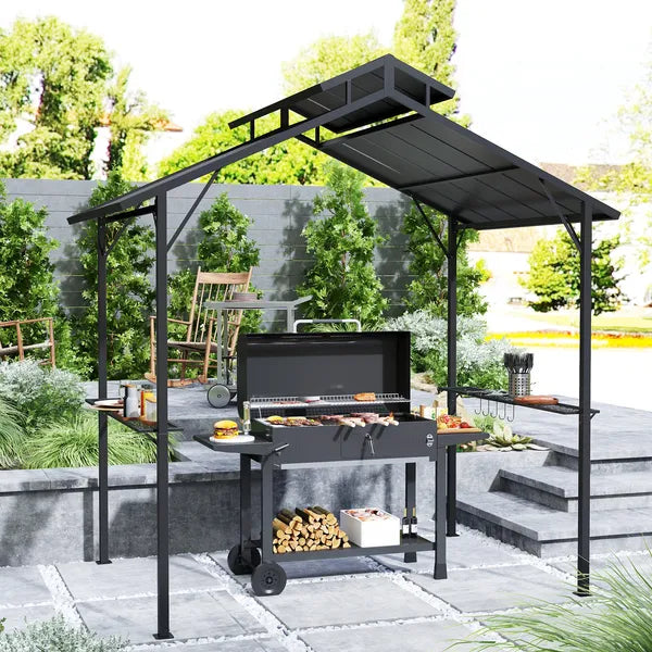 Outsunny 8 x 5ft Hardtop Grill Gazebo with Double Metal Roof, 2 Side Shelves and 10 Hooks for Patio Backyard Lawn Deck - product image 2