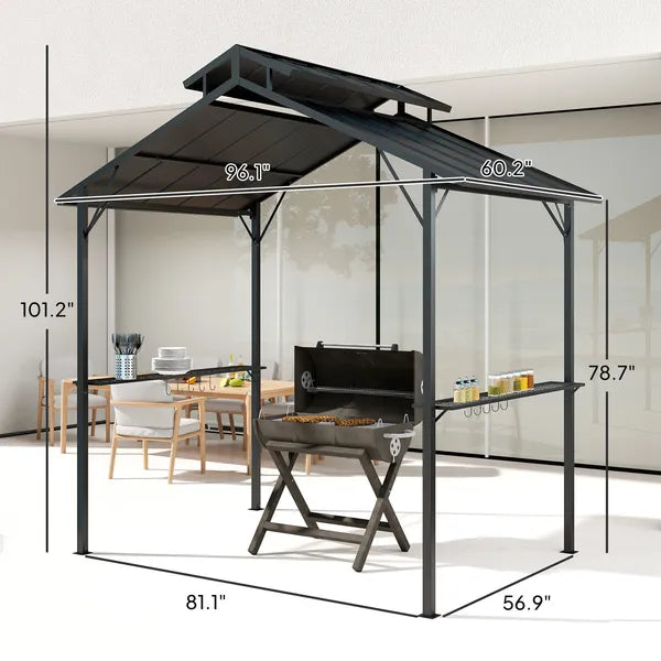 Outsunny 8 x 5ft Hardtop Grill Gazebo with Double Metal Roof, 2 Side Shelves and 10 Hooks for Patio Backyard Lawn Deck - product image 3