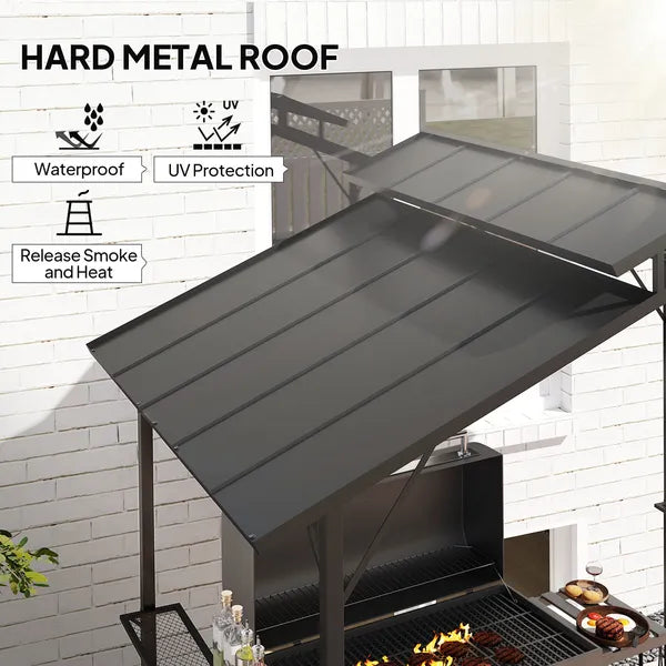Outsunny 8 x 5ft Hardtop Grill Gazebo with Double Metal Roof, 2 Side Shelves and 10 Hooks for Patio Backyard Lawn Deck - product image 4