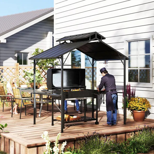 Outsunny 8 x 5ft Hardtop Grill Gazebo with Double Metal Roof, 2 Side Shelves and 10 Hooks for Patio Backyard Lawn Deck - product image 9