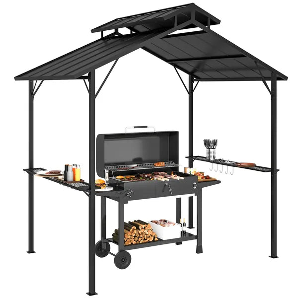 Outsunny 8 x 5ft Hardtop Grill Gazebo with Double Metal Roof, 2 Side Shelves and 10 Hooks for Patio Backyard Lawn Deck - product image 11