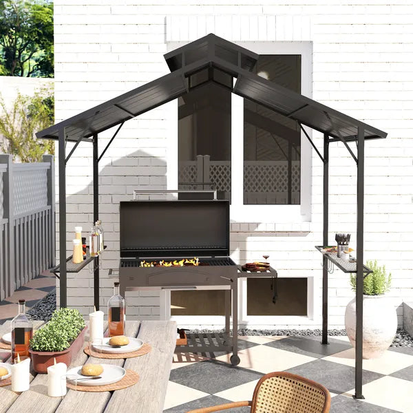 Outsunny 8 x 5ft Hardtop Grill Gazebo with Double Metal Roof, 2 Side Shelves and 10 Hooks for Patio Backyard Lawn Deck - product image 8