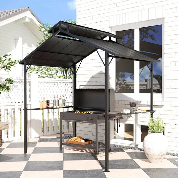Outsunny 8 x 5ft Hardtop Grill Gazebo with Double Metal Roof, 2 Side Shelves and 10 Hooks for Patio Backyard Lawn Deck - product image 10