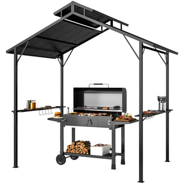 Outsunny 8 x 5ft Hardtop Grill Gazebo with Double Metal Roof, 2 Side Shelves and 10 Hooks for Patio Backyard Lawn Deck - product image 1