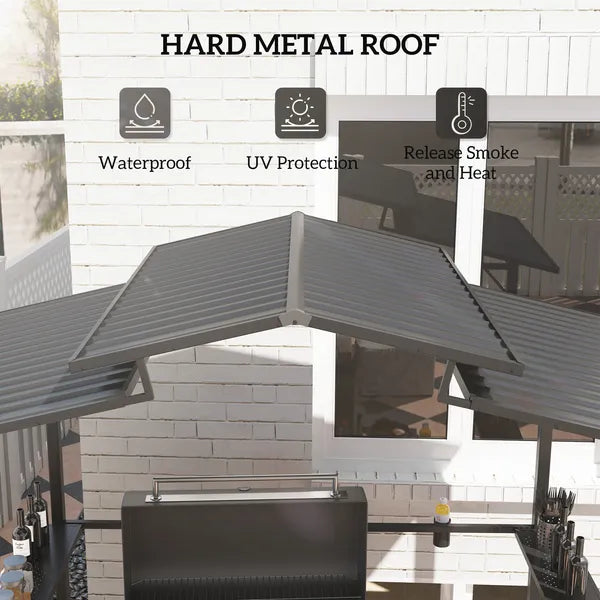 Outsunny 8 x 5ft Hardtop Grill Gazebo with Double Metal Roof, 2 Side Shelves and 4 Cup Holders for Patio Backyard Lawn Deck - product image 4