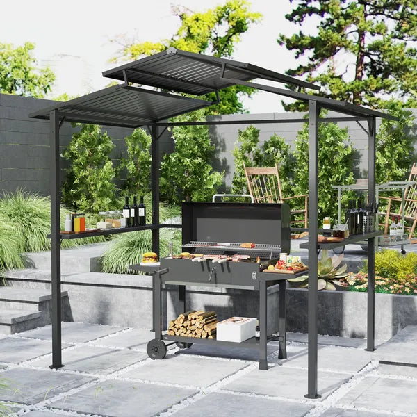 Outsunny 8 x 5ft Hardtop Grill Gazebo with Double Metal Roof, 2 Side Shelves and 4 Cup Holders for Patio Backyard Lawn Deck - product image 2