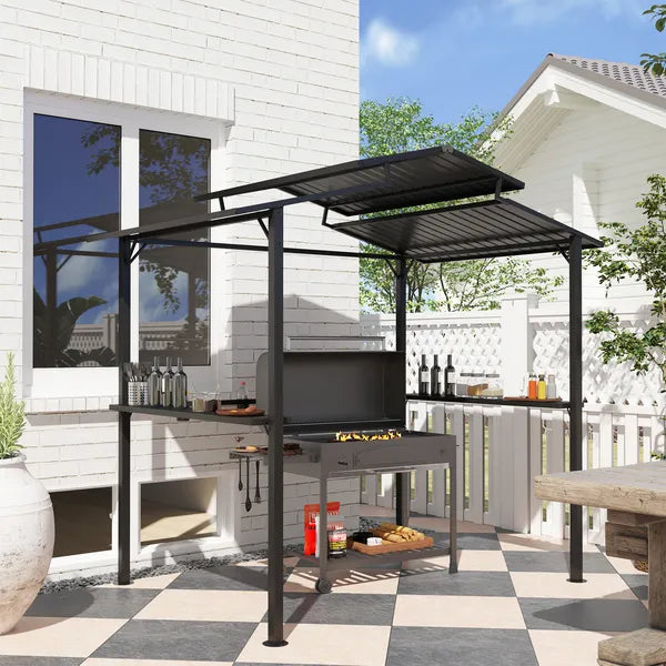 Outsunny 8 x 5ft Hardtop Grill Gazebo with Double Metal Roof, 2 Side Shelves and 4 Cup Holders for Patio Backyard Lawn Deck - product image 10