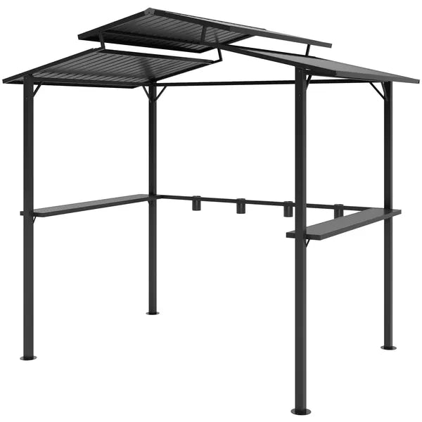 Outsunny 8 x 5ft Hardtop Grill Gazebo with Double Metal Roof, 2 Side Shelves and 4 Cup Holders for Patio Backyard Lawn Deck - product image 1