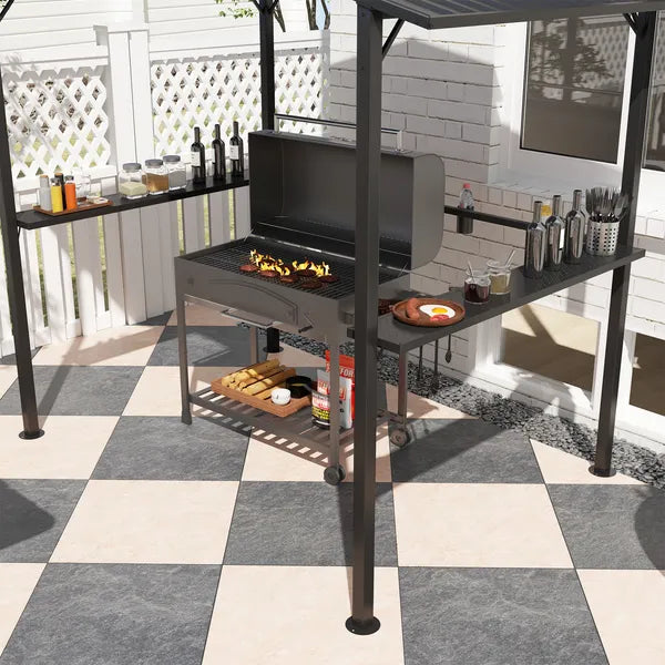 Outsunny 8 x 5ft Hardtop Grill Gazebo with Double Metal Roof, 2 Side Shelves and 4 Cup Holders for Patio Backyard Lawn Deck - product image 7