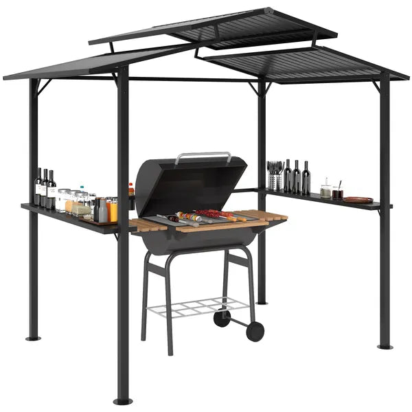Outsunny 8 x 5ft Hardtop Grill Gazebo with Double Metal Roof, 2 Side Shelves and 4 Cup Holders for Patio Backyard Lawn Deck - product image 11
