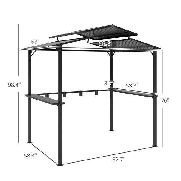 Outsunny 8 x 5ft Hardtop Grill Gazebo with Double Metal Roof, 2 Side Shelves and 4 Cup Holders for Patio Backyard Lawn Deck - product image 3