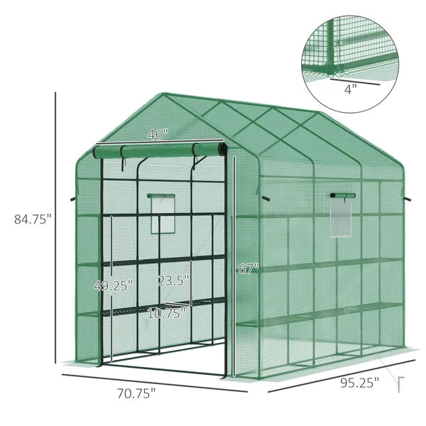 Outsunny 8 ft x 6 ft x 7 ft Portable Walk-in Greenhouse, 18 Shelf Hot House, Roll Up Zipper Door, UV protective for Growing Flowers, Vegetables - product image 3