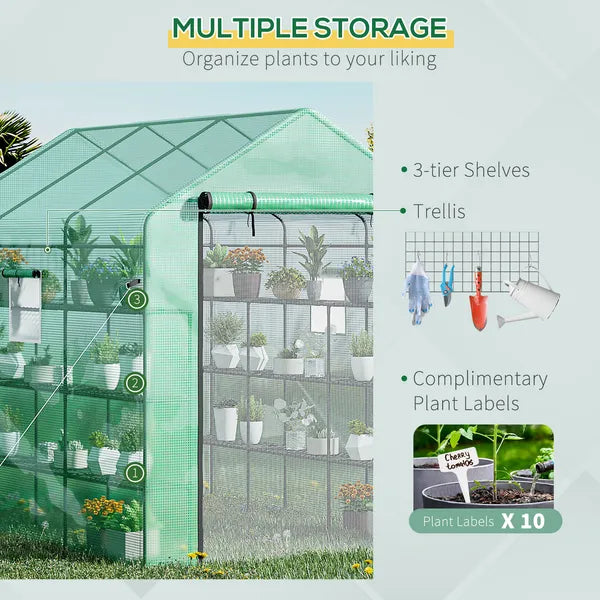Outsunny 8 ft x 6 ft x 7 ft Portable Walk-in Greenhouse, 18 Shelf Hot House, Roll Up Zipper Door, UV protective for Growing Flowers, Vegetables - product image 8