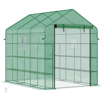 Outsunny 8 ft x 6 ft x 7 ft Portable Walk-in Greenhouse, 18 Shelf Hot House, Roll Up Zipper Door, UV protective for Growing Flowers, Vegetables - product image 1
