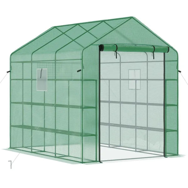 Outsunny 8 ft x 6 ft x 7 ft Portable Walk-in Greenhouse, 18 Shelf Hot House, Roll Up Zipper Door, UV protective for Growing Flowers, Vegetables - product image 1