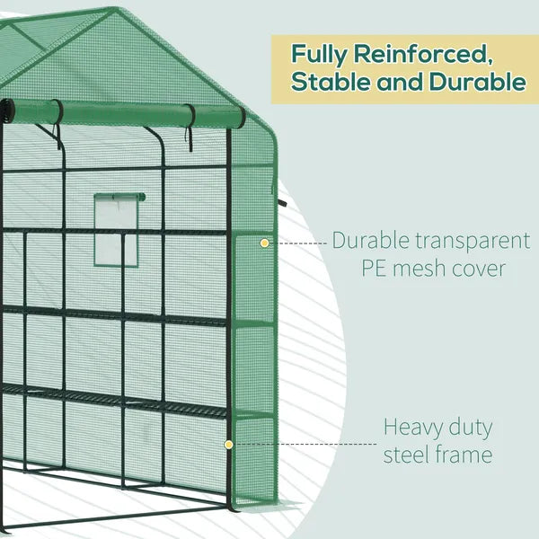 Outsunny 8 ft x 6 ft x 7 ft Portable Walk-in Greenhouse, 18 Shelf Hot House, Roll Up Zipper Door, UV protective for Growing Flowers, Vegetables - product image 6