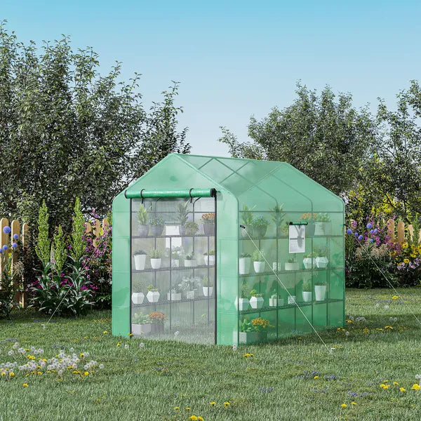 Outsunny 8 ft x 6 ft x 7 ft Portable Walk-in Greenhouse, 18 Shelf Hot House, Roll Up Zipper Door, UV protective for Growing Flowers, Vegetables - product image 11