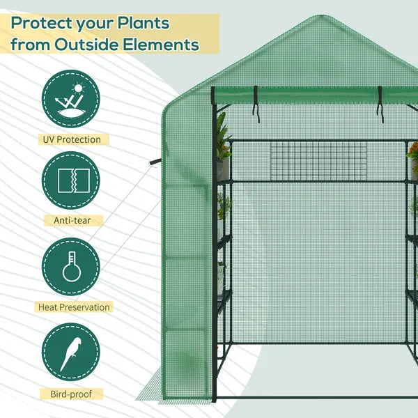 Outsunny 8 ft x 6 ft x 7 ft Portable Walk-in Greenhouse, 18 Shelf Hot House, Roll Up Zipper Door, UV protective for Growing Flowers, Vegetables - product image 4