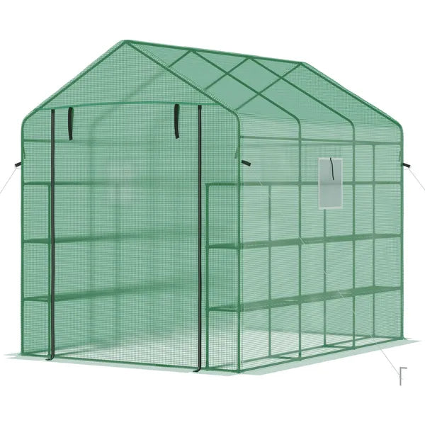 Outsunny 8 ft x 6 ft x 7 ft Portable Walk-in Greenhouse, 18 Shelf Hot House, Roll Up Zipper Door, UV protective for Growing Flowers, Vegetables - product image 12