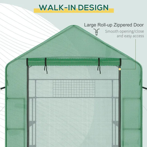 Outsunny 8 ft x 6 ft x 7 ft Portable Walk-in Greenhouse, 18 Shelf Hot House, Roll Up Zipper Door, UV protective for Growing Flowers, Vegetables - product image 5