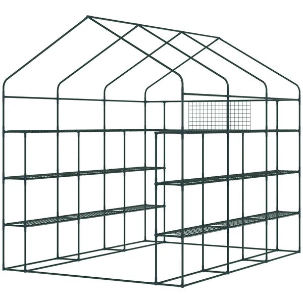 Outsunny 8 ft x 6 ft x 7 ft Portable Walk-in Greenhouse, 18 Shelf Hot House, Roll Up Zipper Door, UV protective for Growing Flowers, Vegetables - product image 9