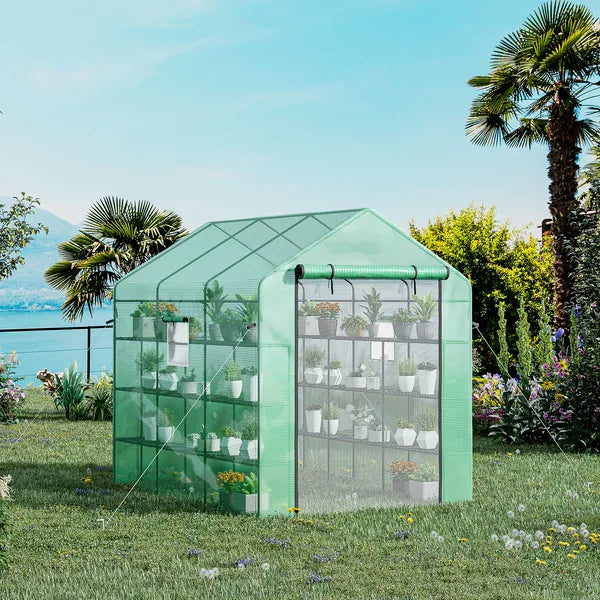 Outsunny 8 ft x 6 ft x 7 ft Portable Walk-in Greenhouse, 18 Shelf Hot House, Roll Up Zipper Door, UV protective for Growing Flowers, Vegetables - product image 2