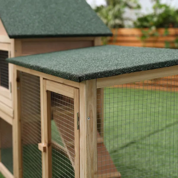 PawHut 83 Wooden Rabbit Hutch Large Bunny House Double Run Removable Tray Waterproof Roof Outdoor Natural - product image 9
